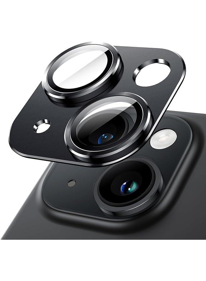 جي تيك واقي عدسة الكاميرا لهاتف آيفون 15 مقاس 6.1 بوصة وآيفون 15 بلس مقاس 6.7 بوصة بتغطية كاملة وغطاء حلقي من الزجاج المقوى 9H مع لوحة معدنية غير لامعة، عبوة واحدة منتصف الليل - Image 1