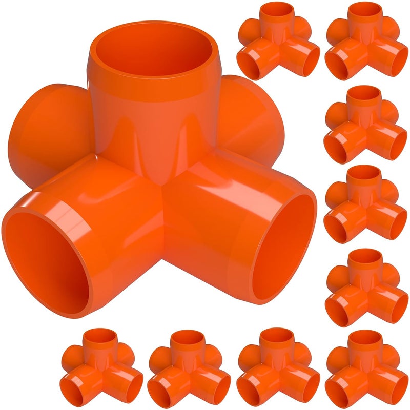 FORMUFIT 1/2" 5-Way Cross Furniture Grade PVC Fitting in Orange, Made in USA, UV-Resistant, Impact-Proof, 0.840” Actual Socket Diameter (Pack of 10) - F0125WC-OR-10 - Image 1