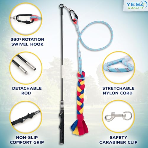 YES4QUALITY Flirt Pole for Dogs - Safe & Strong for Large Breeds with Nylon Cord - Spring Pole for Tug of War, Interactive Play & Puppy Training - Heavy Duty Teaser Wand for Outdoor Exercise - Image 3