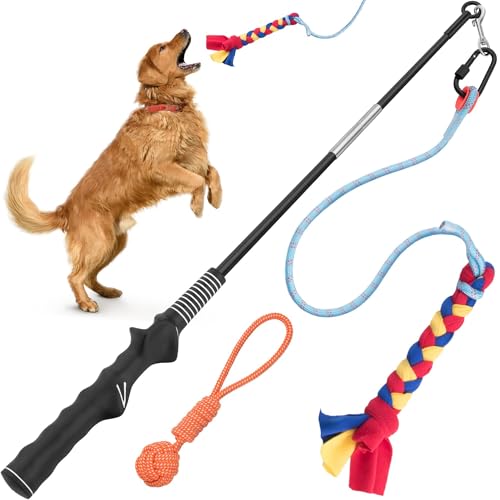 YES4QUALITY Flirt Pole for Dogs - Safe & Strong for Large Breeds with Nylon Cord - Spring Pole for Tug of War, Interactive Play & Puppy Training - Heavy Duty Teaser Wand for Outdoor Exercise - Image 1