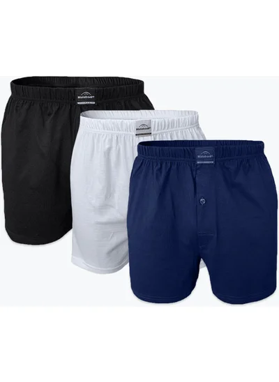 مالابادي Men's White Navy Blue Black 3 Piece Wide Pattern Large Size 100% Cotton Oversized Boxer 3M90024