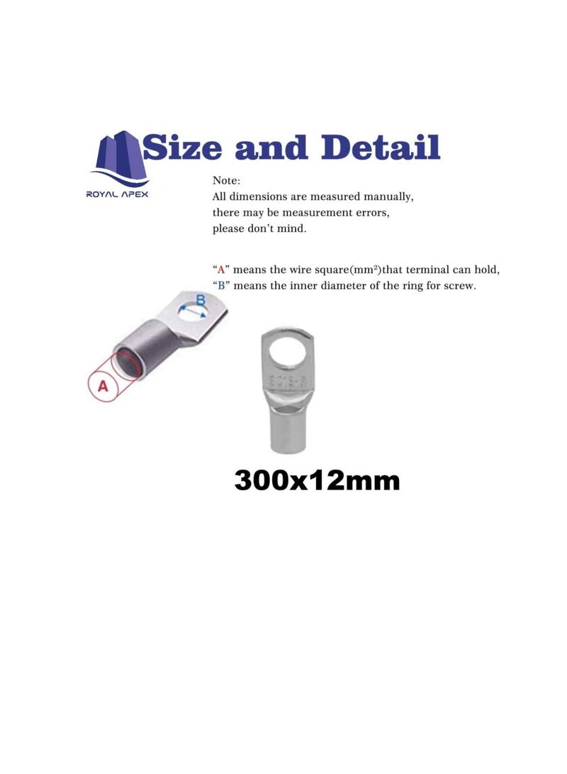 Copper Cable Lugs 10Pcs Set-Wire Terminals, Connector Cable lugs Ring Battery SC Terminals, for Marine, Solar, Automotive, Electric, Home Applications etc (Hole Size 12mm, Cable Size 300mm)  - Image 2