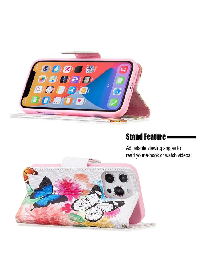 Zaboon Case For iPhone 13 Pro Colored Drawing Pattern Horizontal Flip Leather Case with Holder & Card Slots & Wallet - Image 4