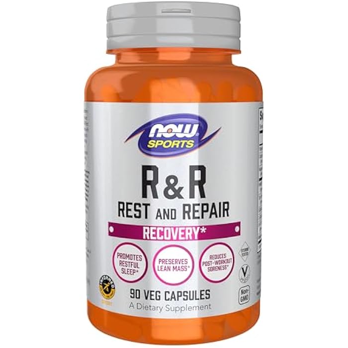 now Sports Nutrition, R&R Rest and Repair, Recovery*, Promotes Restful Sleep*, Preserves Lean Mass, Reduces Post-Workout Soreness*, Vegan, NGMO, 90 Veg Capsules - Image 1