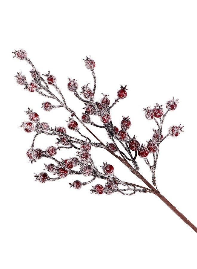 Kunjocy 4 Pieces Artificial Red Berry Stems Christmas Frosted Berries Branches Twigs Snowy Berry Picks Holly Sprays for Christmas Tree Vase Fillers Decorations Winter Holiday Arrangement Home Decor (4, Red)  - Image 2