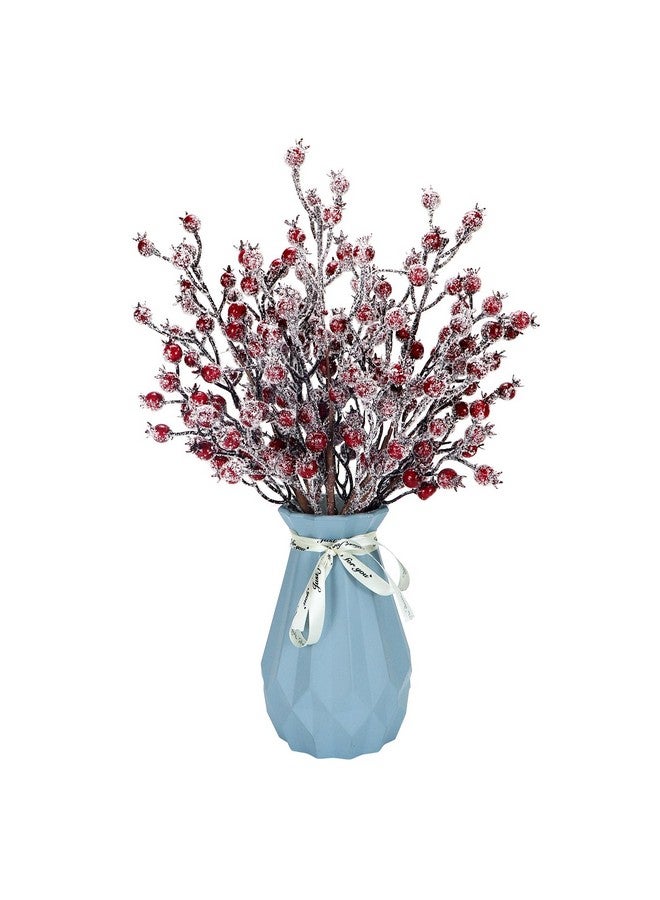 Kunjocy 4 Pieces Artificial Red Berry Stems Christmas Frosted Berries Branches Twigs Snowy Berry Picks Holly Sprays for Christmas Tree Vase Fillers Decorations Winter Holiday Arrangement Home Decor (4, Red)  - Image 5