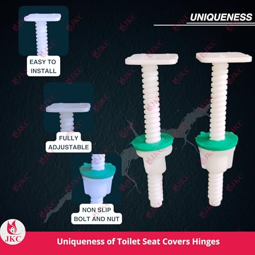 JKC Plastic White Commode Seat Cover Hinges, Toilet Seat Screw Compatible with Cera Toilet Seat Cover Hinges - 1 Pair (Left & Right) (Square) - Image 5