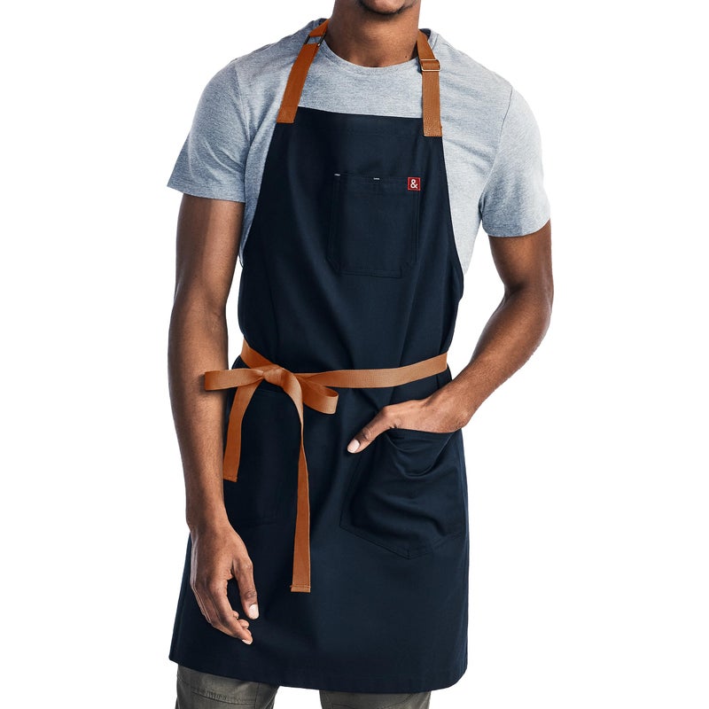 Hedley & Bennett hedley  bennett Essential Apron  Adjustable Bib Chef Apron with 3 Pockets  Towel Loop  12oz Cotton Canvas  Midnight Blue 