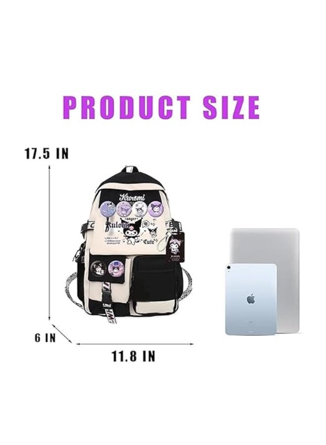  بالي حقيبة ظهر PALAY® Kuromi للفتيات في سن 6-12 عامًا، حقيبة ظهر مدرسية أنيقة بطباعة Kuromi من Kawaii للفتيات، حقيبة ظهر كبيرة متعددة الطبقات للسفر، هدية للطلاب المراهقين - Image 3