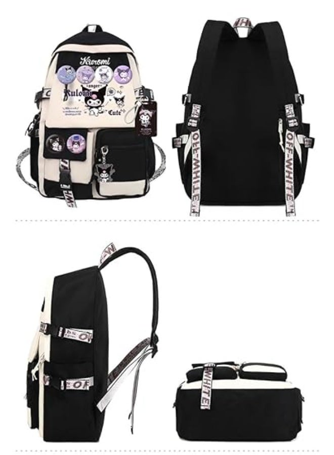  بالي حقيبة ظهر PALAY® Kuromi للفتيات في سن 6-12 عامًا، حقيبة ظهر مدرسية أنيقة بطباعة Kuromi من Kawaii للفتيات، حقيبة ظهر كبيرة متعددة الطبقات للسفر، هدية للطلاب المراهقين - Image 5