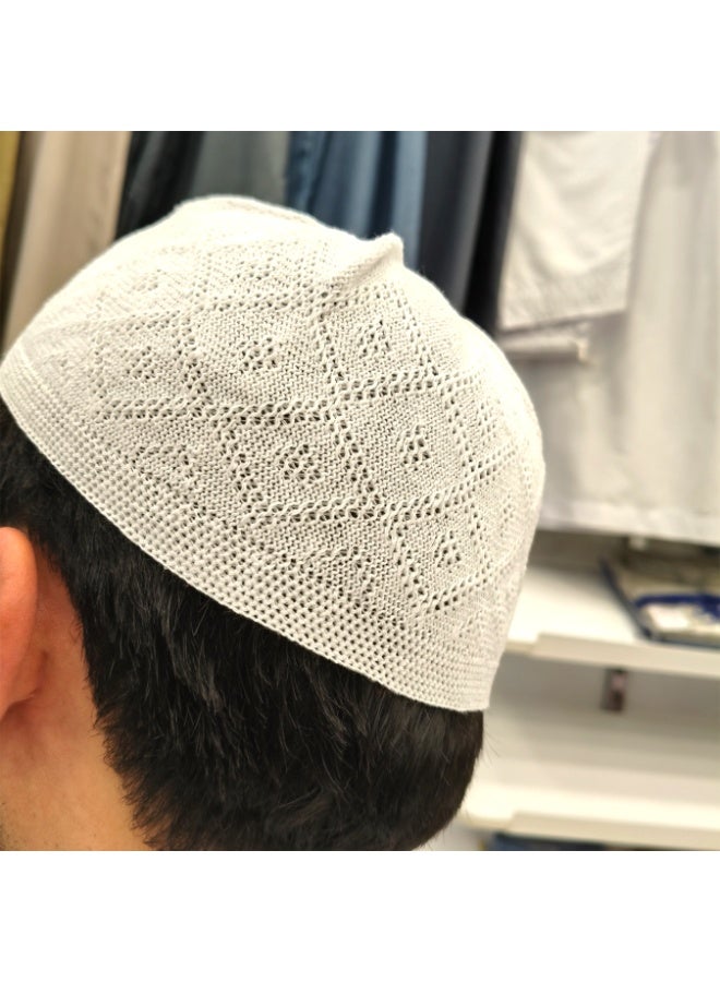 MAXPIX LLC Muslim Prayer Cap for Men – Soft Breathable Knitted White Islamic Kufi Hat, Stretchable Crochet Skull Cap for Salah, Hajj, Umrah & Daily Wear - Image 3