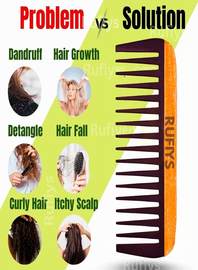 Rufiys Wooden Wide Tooth Comb for Hair - Neem Wood Anti Static Detangling Comb, Frizz Free Scalp Massage, For Men & Women, Handmade Rosewood - Rufiys - Pack of 1 - Image 3