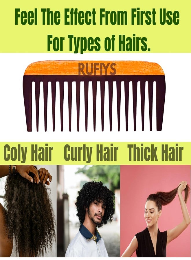 Rufiys Wooden Wide Tooth Comb for Hair - Neem Wood Anti Static Detangling Comb, Frizz Free Scalp Massage, For Men & Women, Handmade Rosewood - Rufiys - Pack of 1 - Image 5