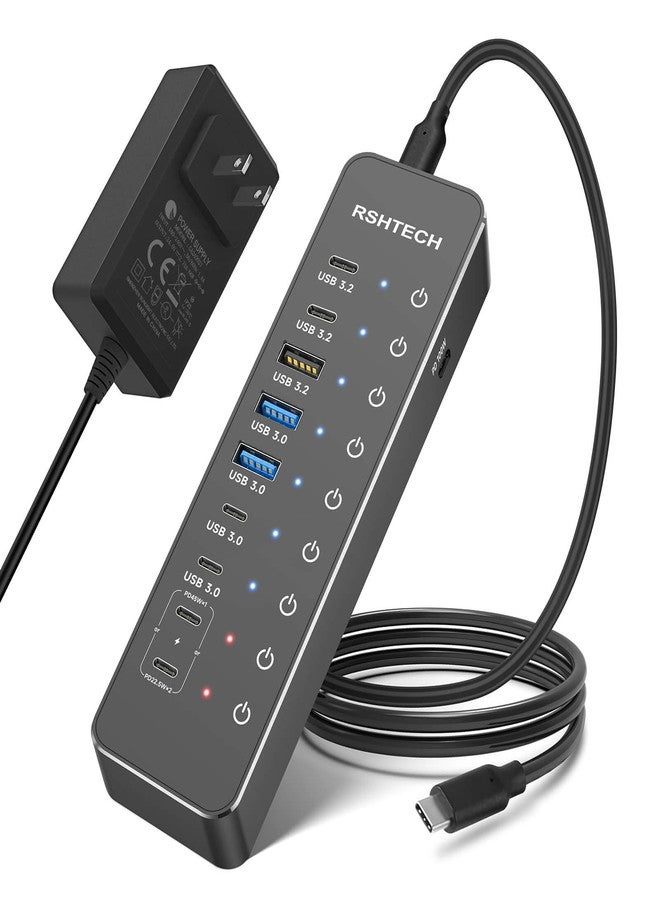 RSHTECH 10-Port Powered USB C Hub 66W with 3x10Gbps USB-3.2 Data Ports (2C + 1A), 4 USB 3.0 Ports (2C + 2A), 2 USB-C PD Fast Charging Ports and PD 100W, USB Expander Splitter for Laptop, RSH-ST10P - Image 1