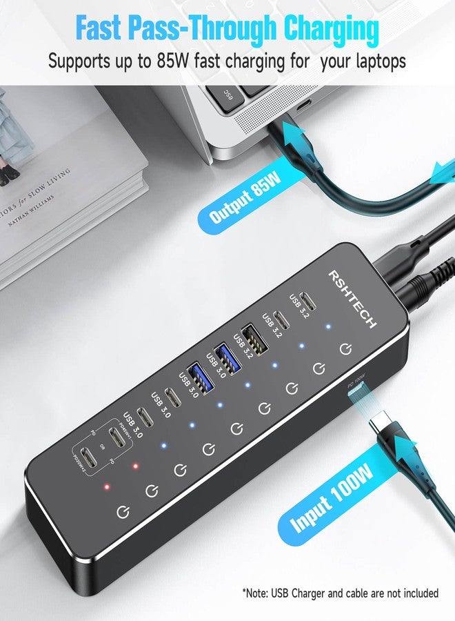 RSHTECH 10-Port Powered USB C Hub 66W with 3x10Gbps USB-3.2 Data Ports (2C + 1A), 4 USB 3.0 Ports (2C + 2A), 2 USB-C PD Fast Charging Ports and PD 100W, USB Expander Splitter for Laptop, RSH-ST10P - Image 5
