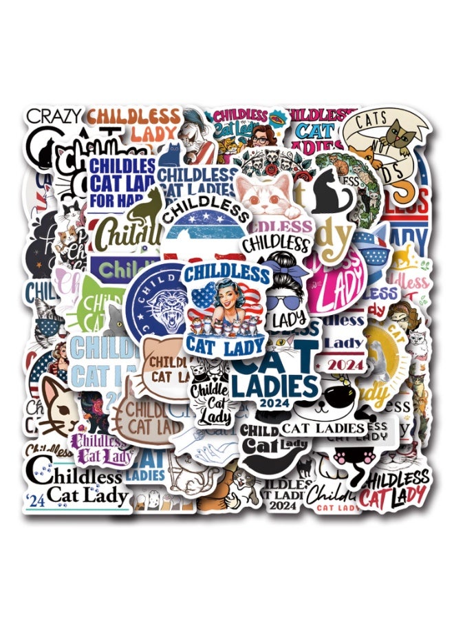 NIBEMINENT 50 Pcs Childless Cat Lady Deco Kit Waterproof Stickers, High Definition Printing Bright Colors, Suitable for Laptop Skateboard Luggage Water Bottle Guitar DIY - Image 2