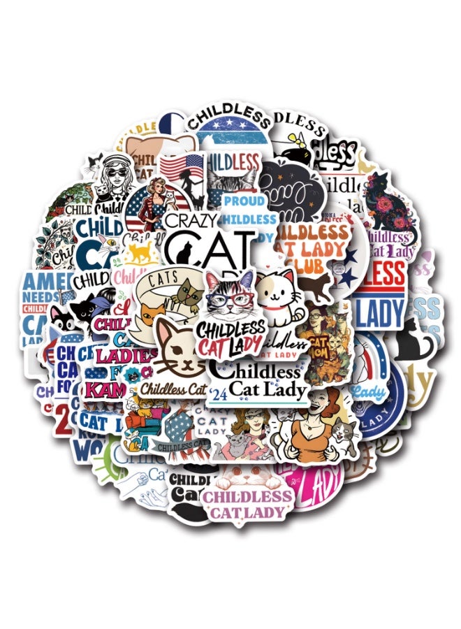 NIBEMINENT 50 Pcs Childless Cat Lady Deco Kit Waterproof Stickers, High Definition Printing Bright Colors, Suitable for Laptop Skateboard Luggage Water Bottle Guitar DIY - Image 1