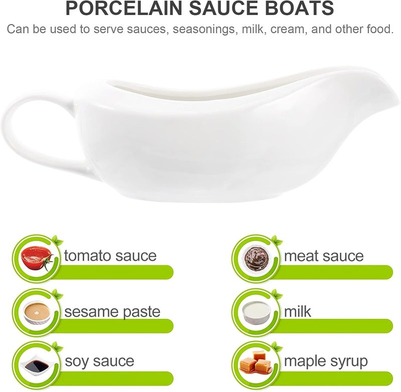 comfrt Small Gravy Boat 2pcs Ceramic Gravy Boats Sauce Boat Seasoning Boat Ceramic Sauce Bowl for Salad Dressings Creamer Broth Black Pepper White Capacity: 130ml. Mini Sauce Jugs - Image 2