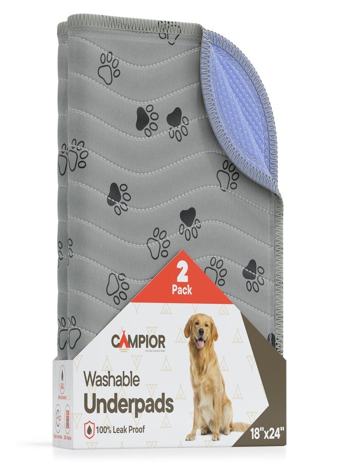 Campior Washable Underpads 18"x24" ( Pack of 2) - Reusable Waterproof Bed Pads for Pets, Kids & Elderly, Extra Heavy Absorbency Incontinence & Bedwetting Pads, Non-Slip TPU Backing, Grey & Blue - Image 1