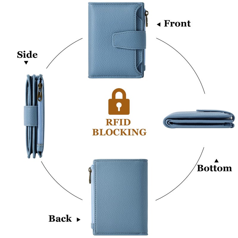Airkit Small Wallet Women RFID Blocking Soft Leather Bifold Compact Card Holder Wallet for Women with Zipper Coin Pocket 4 ID Window - Image 4