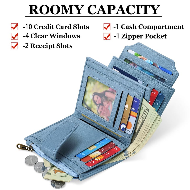 Airkit Small Wallet Women RFID Blocking Soft Leather Bifold Compact Card Holder Wallet for Women with Zipper Coin Pocket 4 ID Window - Image 2