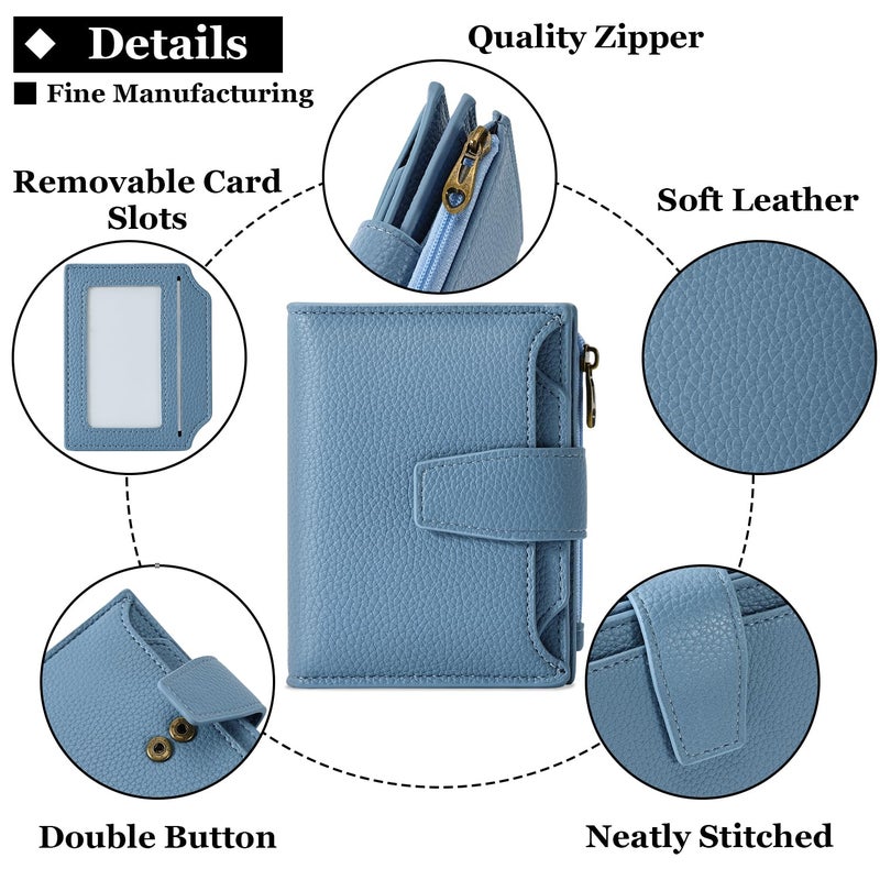 Airkit Small Wallet Women RFID Blocking Soft Leather Bifold Compact Card Holder Wallet for Women with Zipper Coin Pocket 4 ID Window - Image 5