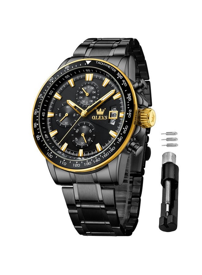 OLEVS Watches for Mens Luxury Dress Analog Quartz Black Stainless Steel Wrist Watch Color Multifunction Chronograph Waterproof Date Man Watch - Image 1