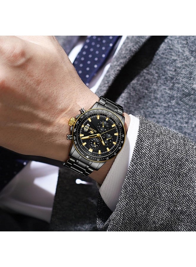 OLEVS Watches for Mens Luxury Dress Analog Quartz Black Stainless Steel Wrist Watch Color Multifunction Chronograph Waterproof Date Man Watch - Image 2