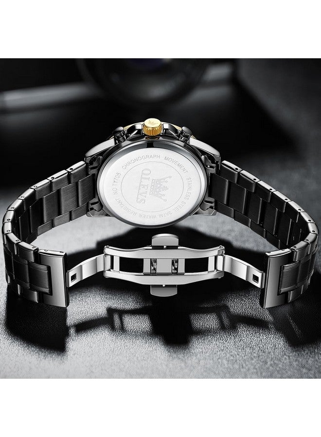 OLEVS Watches for Mens Luxury Dress Analog Quartz Black Stainless Steel Wrist Watch Color Multifunction Chronograph Waterproof Date Man Watch - Image 5