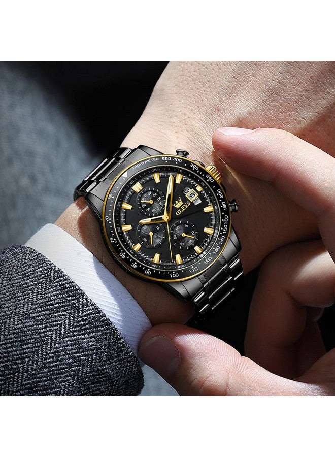 OLEVS Watches for Mens Luxury Dress Analog Quartz Black Stainless Steel Wrist Watch Color Multifunction Chronograph Waterproof Date Man Watch - Image 4