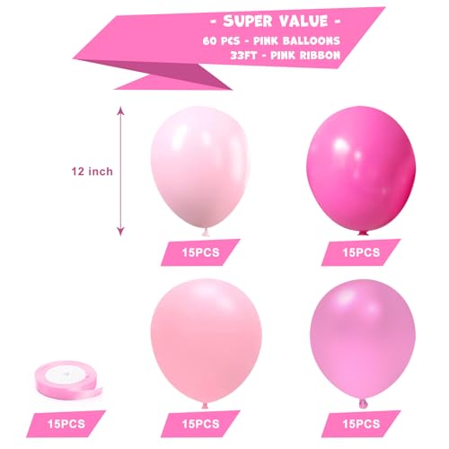 KBZVNAF Pink Latex Balloon Set 60 Packs 12 Inches Metallic Chrome Pastel Hot Pink Balloons for Birthday Wedding Baby Shower Girls Theme Party Decoration - Image 5