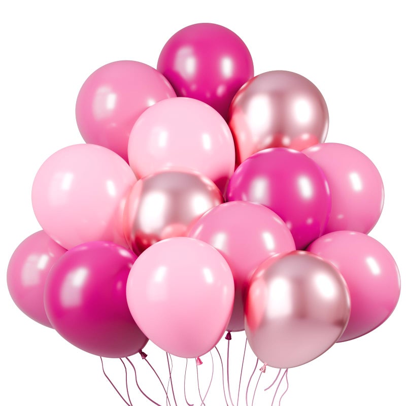 KBZVNAF Pink Latex Balloon Set 60 Packs 12 Inches Metallic Chrome Pastel Hot Pink Balloons for Birthday Wedding Baby Shower Girls Theme Party Decoration - Image 3