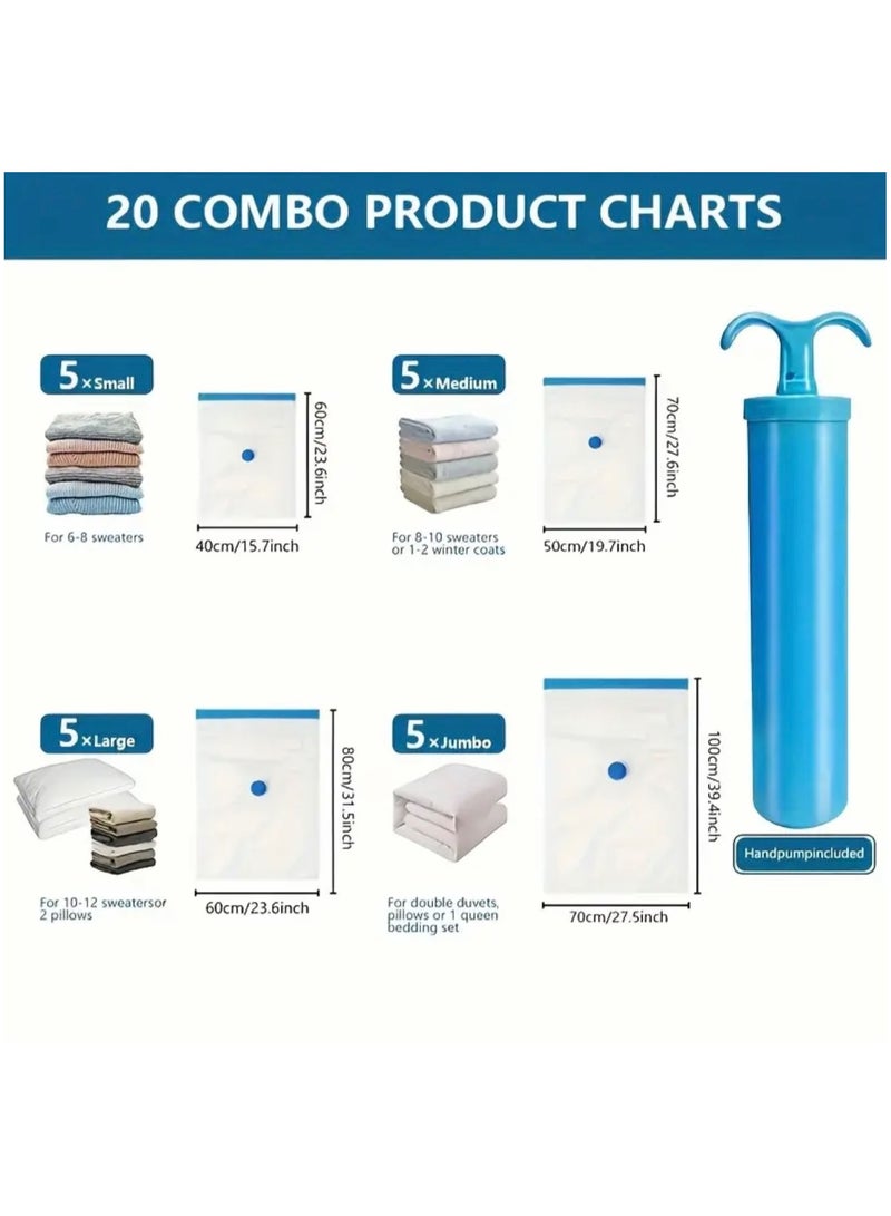 جست كواليتي 20قطعة من أكياس تخزين مفرغة من الهواء لتوفير المساحة تحتوي على 4 مقاسات 5 قطع بمقاس ( (100cmx80cm), 5 قطع بمقاس (80cmx60cm)، 5قطع بمقاس(70cmx50cm) 5قطع بمقاس (60cmx40cm). - Image 2