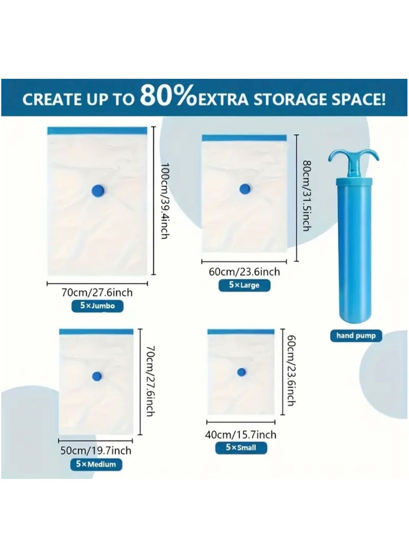 جست كواليتي 20قطعة من أكياس تخزين مفرغة من الهواء لتوفير المساحة تحتوي على 4 مقاسات 5 قطع بمقاس ( (100cmx80cm), 5 قطع بمقاس (80cmx60cm)، 5قطع بمقاس(70cmx50cm) 5قطع بمقاس (60cmx40cm). - Image 3