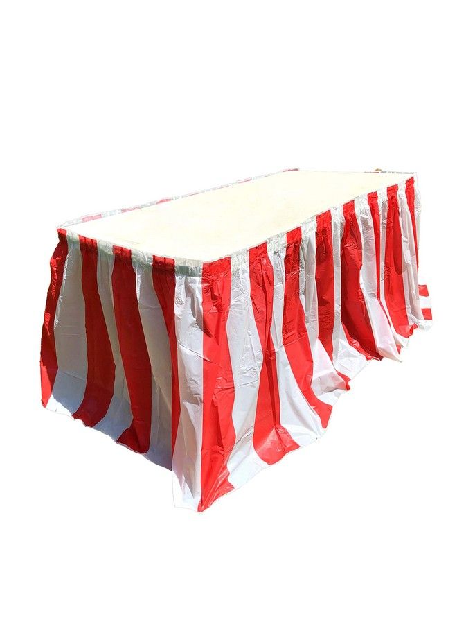 Dondor Red And White Striped Table Skirt Carnival Style Picnic Table Skirts For Parties! (Red & White 1) - Image 1