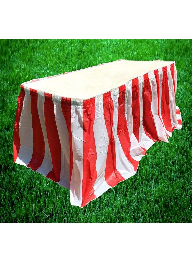 Dondor Red And White Striped Table Skirt Carnival Style Picnic Table Skirts For Parties! (Red & White 1) - Image 3