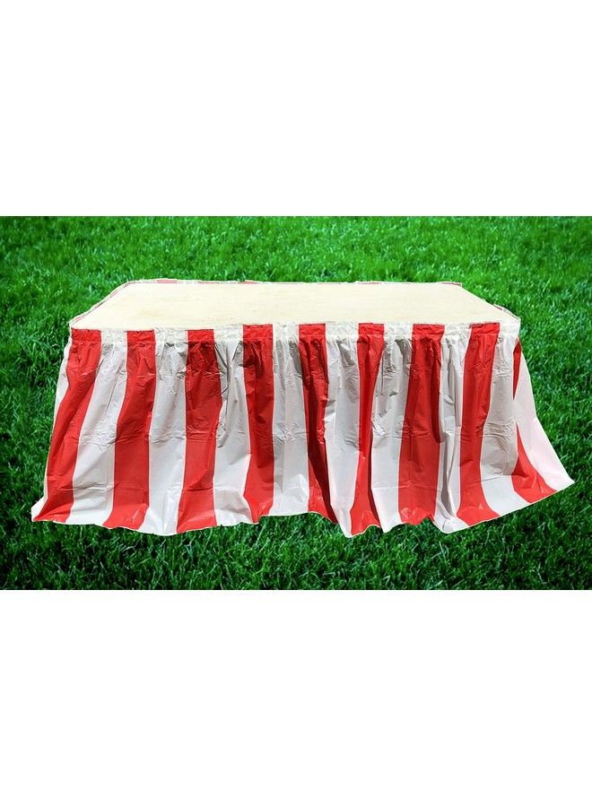 Dondor Red And White Striped Table Skirt Carnival Style Picnic Table Skirts For Parties! (Red & White 1) - Image 5