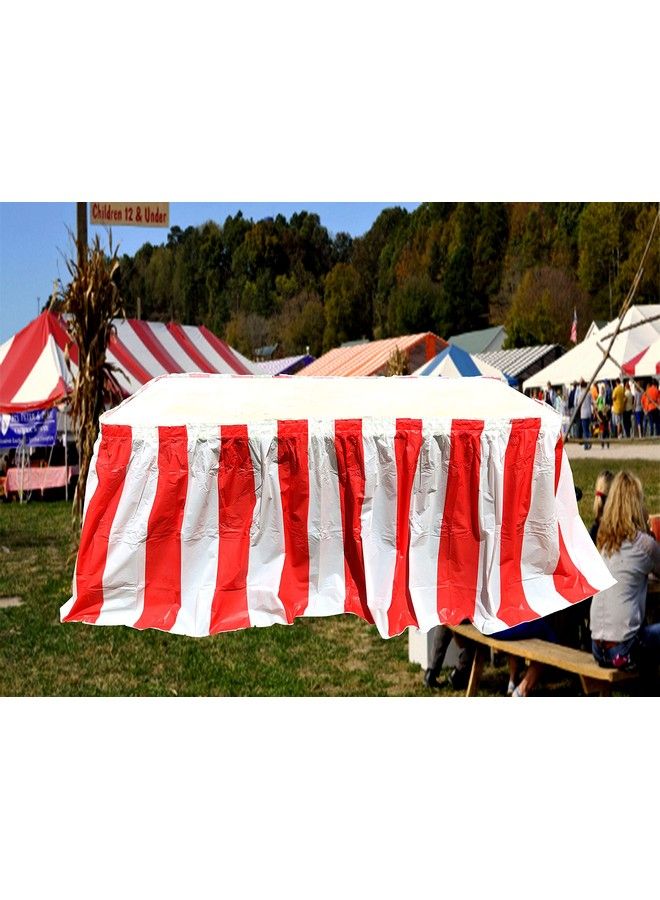 Dondor Red And White Striped Table Skirt Carnival Style Picnic Table Skirts For Parties! (Red & White 1) - Image 4