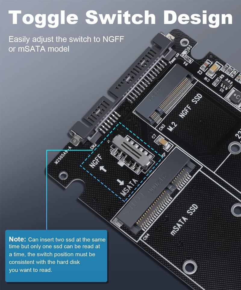 ETZIN M.2 NGFF or mSATA to SATA III Ada-pter, 2-in-1 M.2 to USB Adapter, NGFF or mSATA USB 3.0 Adap-TER Converter, Enclosure(USB SATA Adapter Included) EPL-1083HS - Image 3