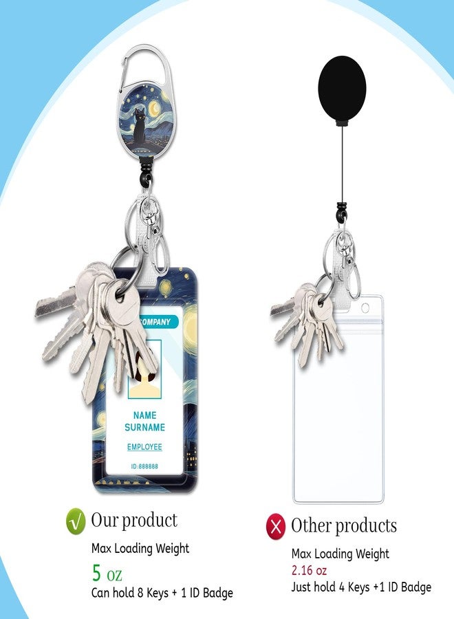 Hancynir Black Cat Lanyards for Id Badges, Starry Night Badge Holder with Retractable Reel Clip, Work Name Tags Keychain Lanyard with ID Holder, ID Card Protector for Women Teacher Nurse Doctor Office - Image 5