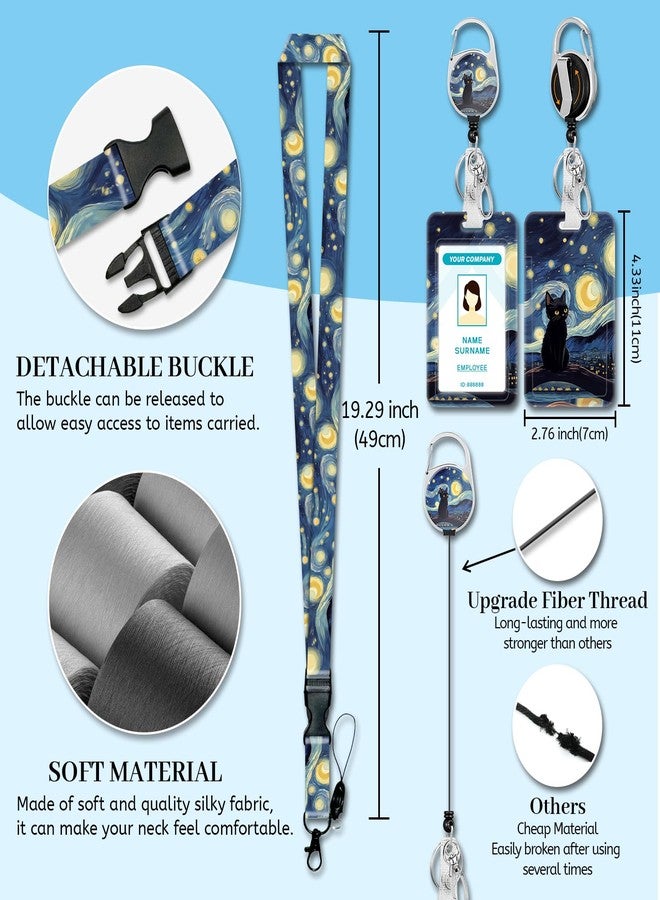 Hancynir Black Cat Lanyards for Id Badges, Starry Night Badge Holder with Retractable Reel Clip, Work Name Tags Keychain Lanyard with ID Holder, ID Card Protector for Women Teacher Nurse Doctor Office - Image 4