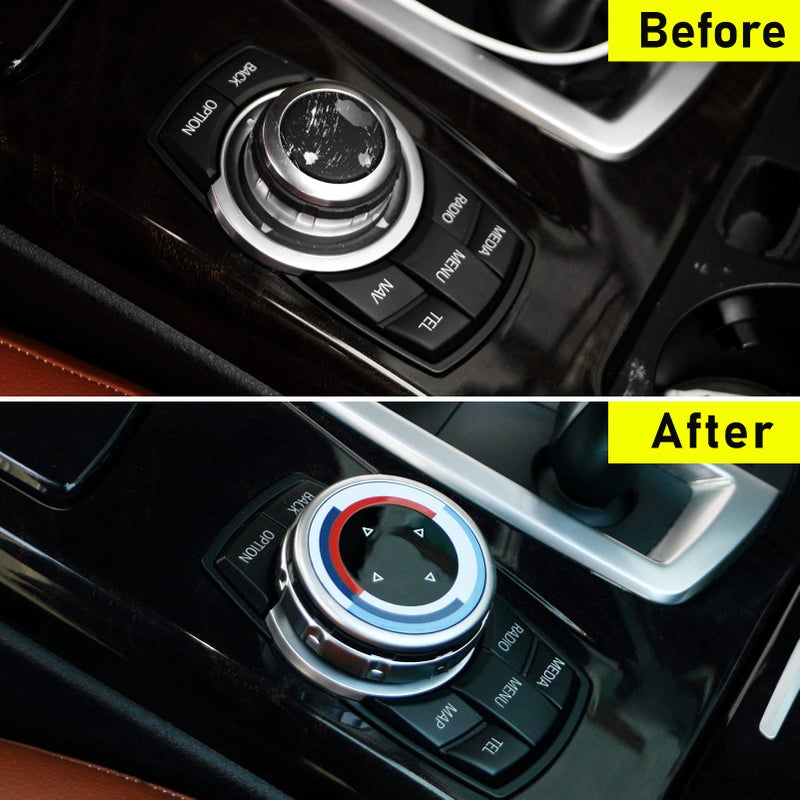 Jaronx Compatible with BMW Multimedia Knob Button Cover, Multimedia iDrive Controller Knob Button Cover for 5'F10 F11/6'F12 F13/7'F01 F02/X3 F25, - Image 2