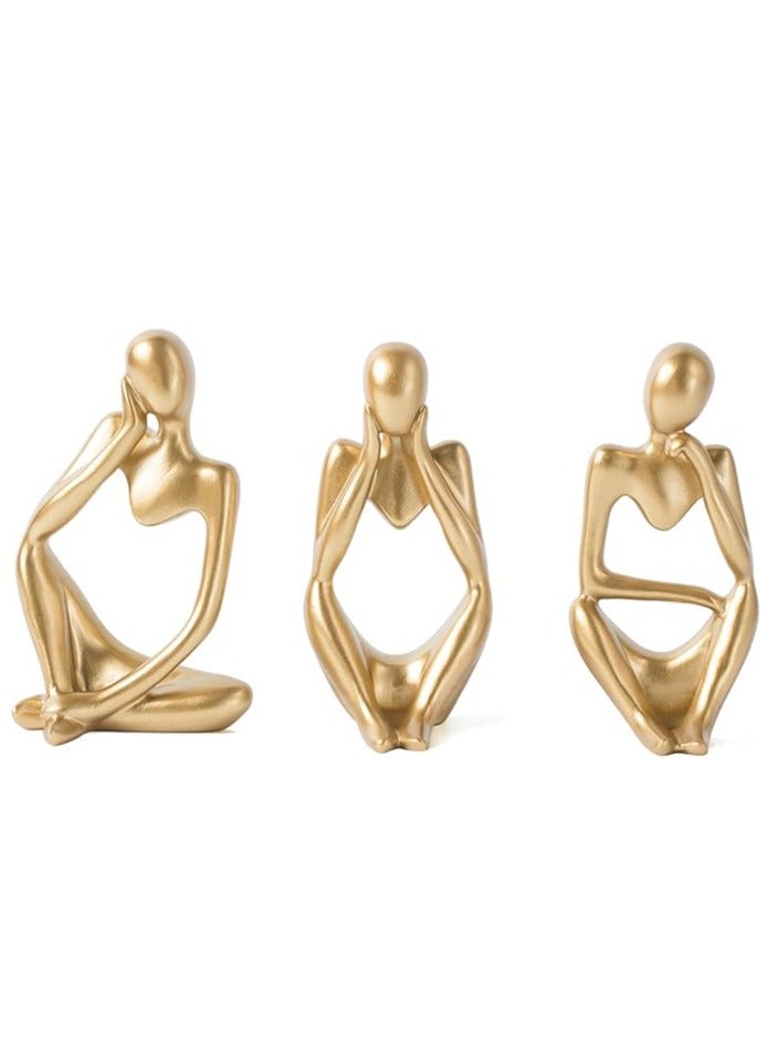 Gold Decor Thinker Statue Abstract Art Sculpture, Set of 3, Gold  - Image 1