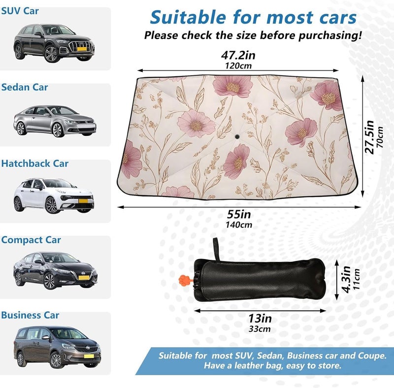 Windshield Sun Shade Umbrella Flower Leaf Art – Fashion Design, Protect Car from Sun & Heat Damage, Easy Store, Universal Fit 55” x 27.5” - Image 3