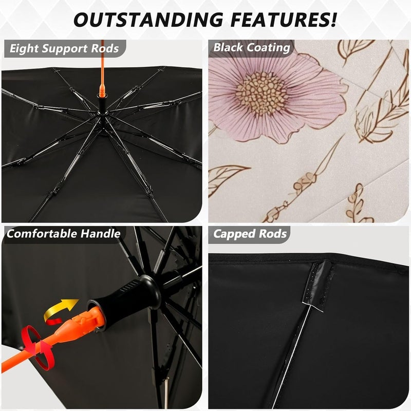 Windshield Sun Shade Umbrella Flower Leaf Art – Fashion Design, Protect Car from Sun & Heat Damage, Easy Store, Universal Fit 55” x 27.5” - Image 4