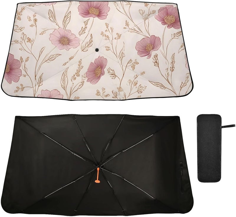 Windshield Sun Shade Umbrella Flower Leaf Art – Fashion Design, Protect Car from Sun & Heat Damage, Easy Store, Universal Fit 55” x 27.5” - Image 2