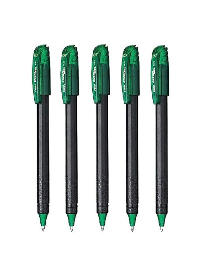 Pentel Pentel EnerGel BL-417, Green ink Pen, Combo of 05pcs, Roller Gel Pen, 0.7mm Medium Point, (Made In Japan), Cap-Off Mechanism (Free Key-Chain)  - Image 1