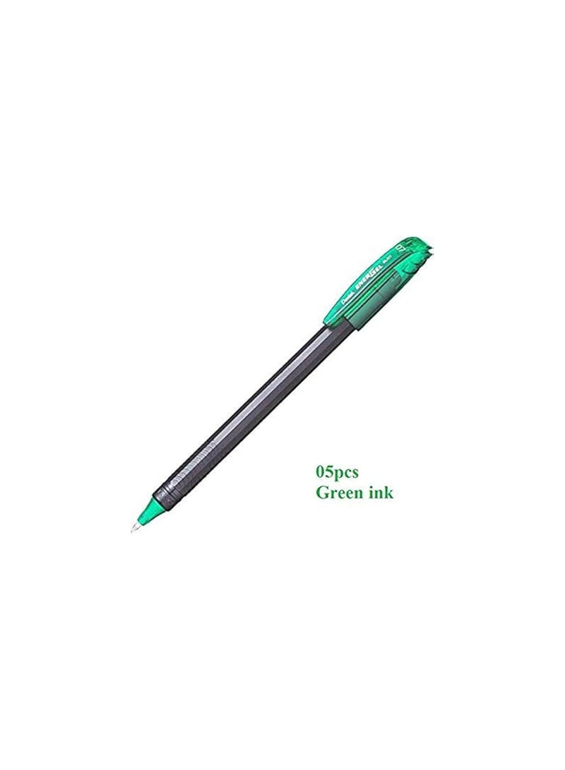 Pentel Pentel EnerGel BL-417, Green ink Pen, Combo of 05pcs, Roller Gel Pen, 0.7mm Medium Point, (Made In Japan), Cap-Off Mechanism (Free Key-Chain)  - Image 3