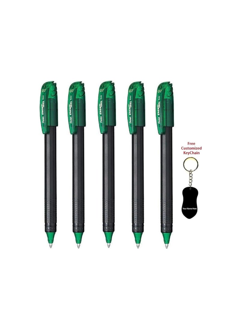 Pentel Pentel EnerGel BL-417, Green ink Pen, Combo of 05pcs, Roller Gel Pen, 0.7mm Medium Point, (Made In Japan), Cap-Off Mechanism (Free Key-Chain)  - Image 4
