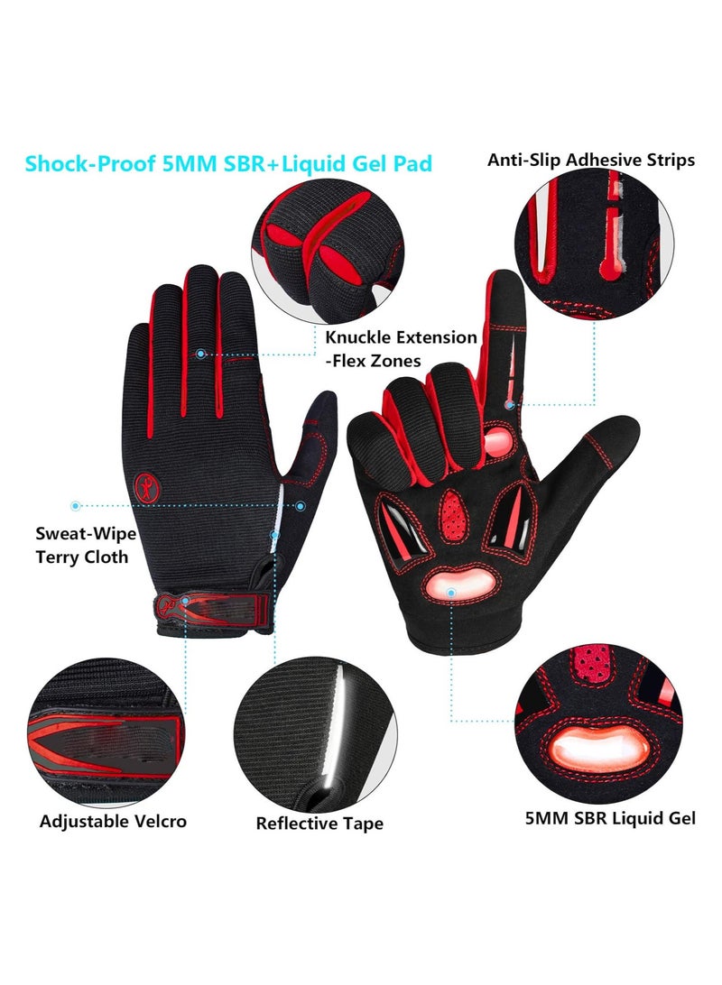 SYOSI Cycling Gloves, Full Finger Mountain Bike Gloves, 5MM SBR+Liquid Gel Padded Anti-slip Shock-absorbing Touchscreen MTB Gloves, Bicycle Gloves for Men Women, Full Finger Mountain Bike Gloves  - Image 2